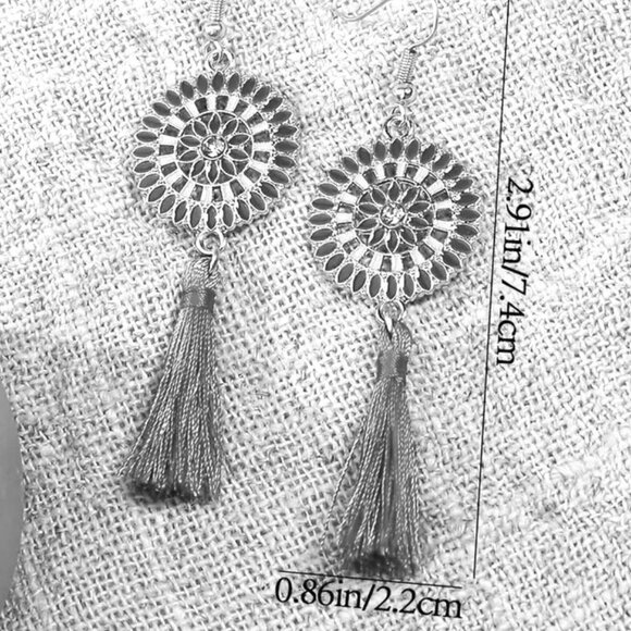 Tassel Earrings 3pr Boho Drop Dangle Hippie Stylish Colorful Fan Trendy Glam - Picture 2 of 2